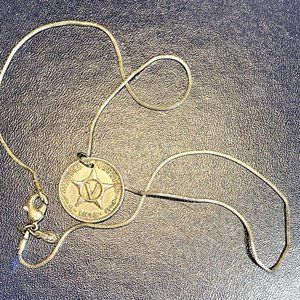 Vintage 1915 Coin Cinco Centavos with Silvertoned 16" Chain